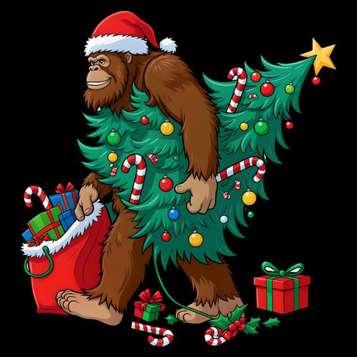 Bigfoot Christmas Tree Lights Xmas Sasquatch Lovers Cool Gift Cooling Performance Long Sleeve Crew