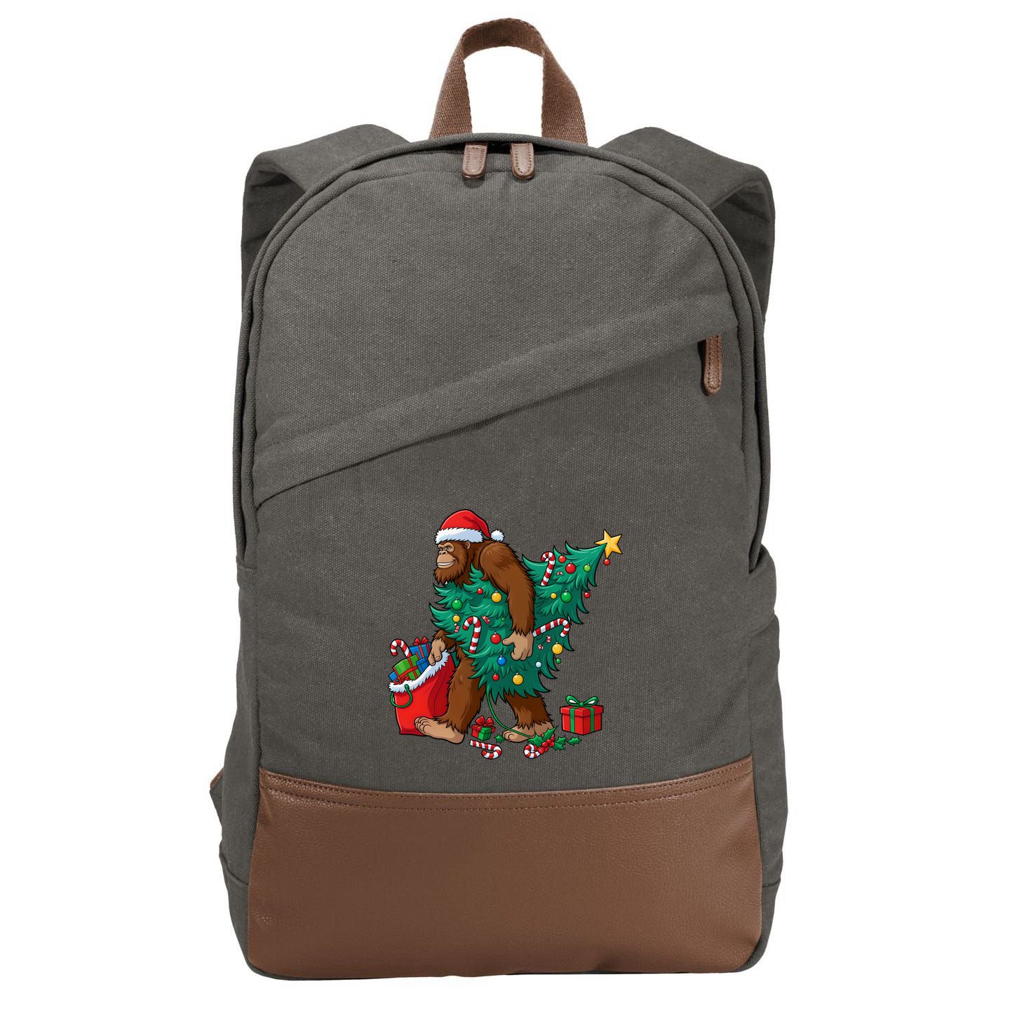 Bigfoot Christmas Tree Lights Xmas Sasquatch Lovers Cool Gift Cotton Canvas Backpack