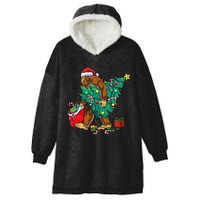 Bigfoot Christmas Tree Lights Xmas Sasquatch Lovers Hooded Wearable Blanket