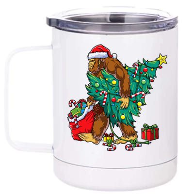 Bigfoot Christmas Tree Lights Xmas Sasquatch Lovers 12 oz Stainless Steel Tumbler Cup