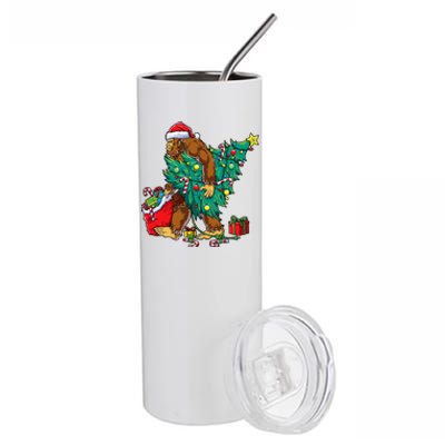 Bigfoot Christmas Tree Lights Xmas Sasquatch Lovers Stainless Steel Tumbler