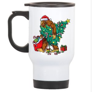 Bigfoot Christmas Tree Lights Xmas Sasquatch Lovers Stainless Steel Travel Mug