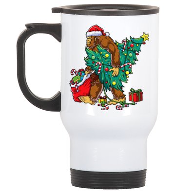 Bigfoot Christmas Tree Lights Xmas Sasquatch Lovers Stainless Steel Travel Mug