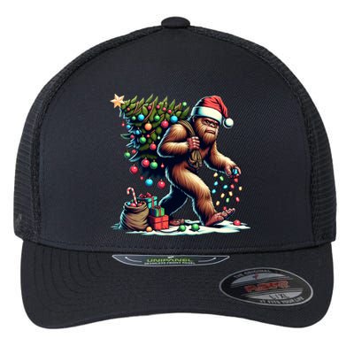 Bigfoot Christmas Tree Lights Xmas Sasquatch Lovers Gift Flexfit Unipanel Trucker Cap