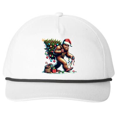 Bigfoot Christmas Tree Lights Xmas Sasquatch Lovers Gift Snapback Five-Panel Rope Hat