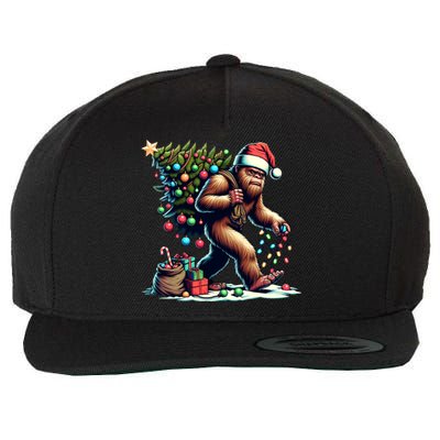 Bigfoot Christmas Tree Lights Xmas Sasquatch Lovers Gift Wool Snapback Cap