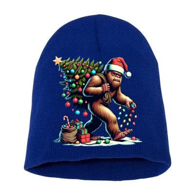 Bigfoot Christmas Tree Lights Xmas Sasquatch Lovers Gift Short Acrylic Beanie