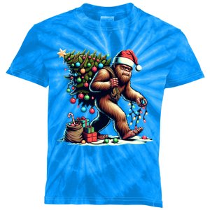 Bigfoot Christmas Tree Lights Xmas Sasquatch Lovers Gift Kids Tie-Dye T-Shirt