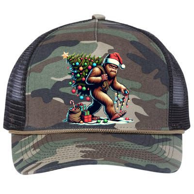 Bigfoot Christmas Tree Lights Xmas Sasquatch Lovers Gift Retro Rope Trucker Hat Cap