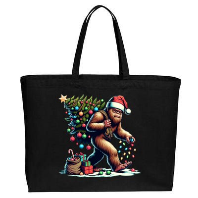 Bigfoot Christmas Tree Lights Xmas Sasquatch Lovers Gift Cotton Canvas Jumbo Tote