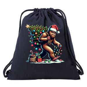 Bigfoot Christmas Tree Lights Xmas Sasquatch Lovers Gift Drawstring Bag