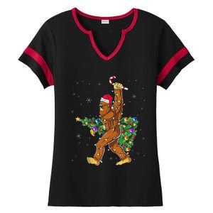 Bigfoot Christmas Tree Lights Sasquatch Lovers Ladies Halftime Notch Neck Tee