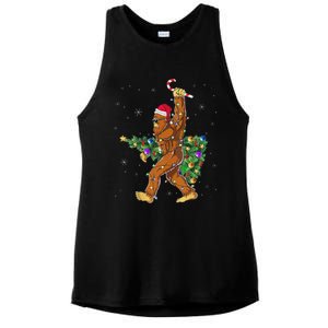 Bigfoot Christmas Tree Lights Sasquatch Lovers Ladies PosiCharge Tri-Blend Wicking Tank