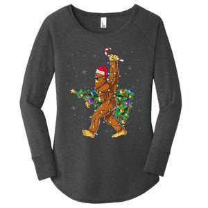 Bigfoot Christmas Tree Lights Sasquatch Lovers Women's Perfect Tri Tunic Long Sleeve Shirt