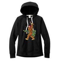 Bigfoot Christmas Tree Lights Sasquatch Lovers Women's Fleece Hoodie