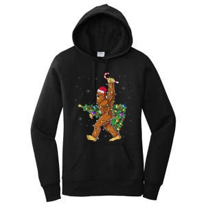 Bigfoot Christmas Tree Lights Sasquatch Lovers Women's Pullover Hoodie