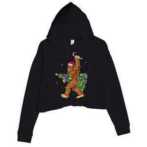 Bigfoot Christmas Tree Lights Sasquatch Lovers Crop Fleece Hoodie