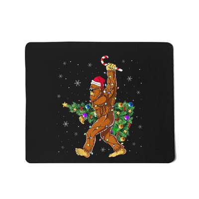 Bigfoot Christmas Tree Lights Sasquatch Lovers Mousepad