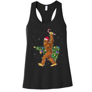 Bigfoot Christmas Tree Lights Sasquatch Lovers Women's Racerback Tank