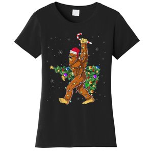 Bigfoot Christmas Tree Lights Sasquatch Lovers Women's T-Shirt