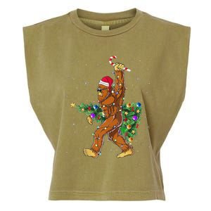 Bigfoot Christmas Tree Lights Sasquatch Lovers Garment-Dyed Women's Muscle Tee