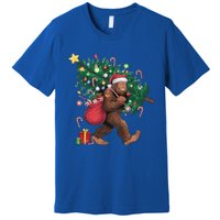 Bigfoot Christmas Tree Lights Xmas Santa Sasquatch Lovers Cool Gift Premium T-Shirt