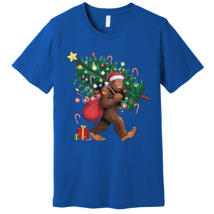 Bigfoot Christmas Tree Lights Xmas Santa Sasquatch Lovers Cool Gift Premium T-Shirt