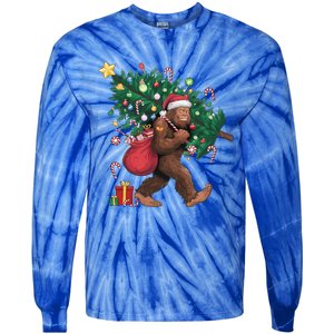 Bigfoot Christmas Tree Lights Xmas Santa Sasquatch Lovers Cool Gift Tie-Dye Long Sleeve Shirt