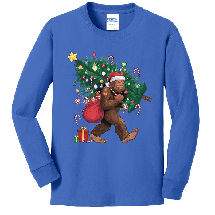 Bigfoot Christmas Tree Lights Xmas Santa Sasquatch Lovers Cool Gift Kids Long Sleeve Shirt