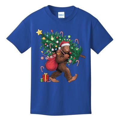 Bigfoot Christmas Tree Lights Xmas Santa Sasquatch Lovers Cool Gift Kids T-Shirt