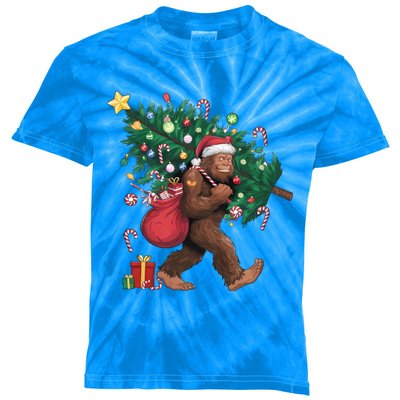 Bigfoot Christmas Tree Lights Xmas Santa Sasquatch Lovers Cool Gift Kids Tie-Dye T-Shirt