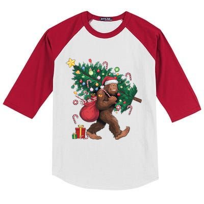 Bigfoot Christmas Tree Lights Xmas Santa Sasquatch Lovers Cool Gift Kids Colorblock Raglan Jersey