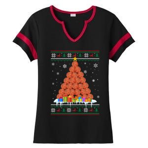 Basketball Christmas Tree Funny Ugly Christmas Sweater Gift Ladies Halftime Notch Neck Tee