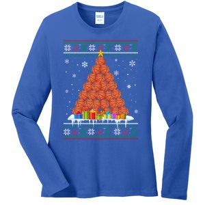 Basketball Christmas Tree Funny Ugly Christmas Sweater Gift Ladies Long Sleeve Shirt