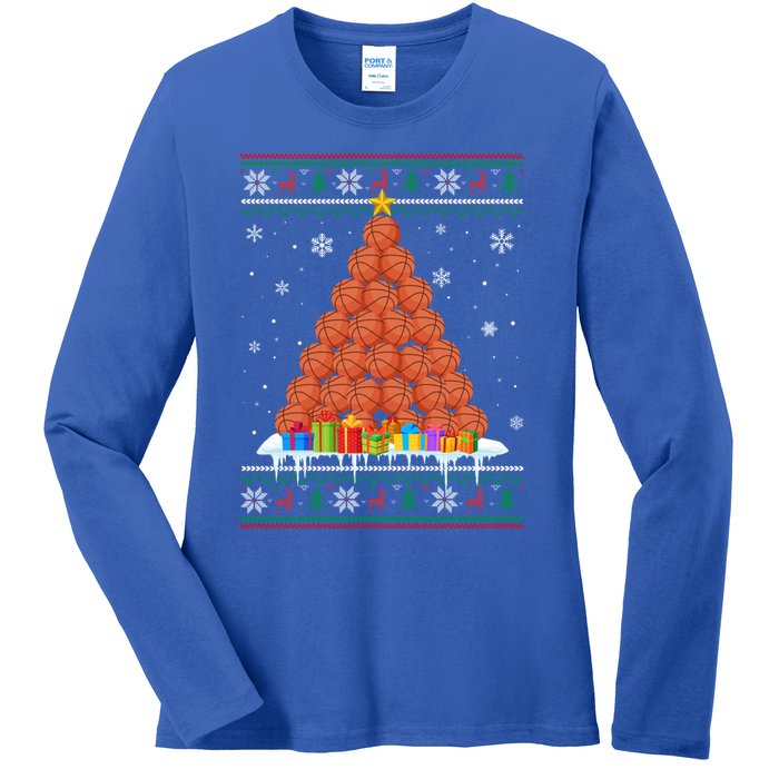 Basketball Christmas Tree Funny Ugly Christmas Sweater Gift Ladies Long Sleeve Shirt