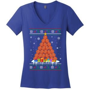 Basketball Christmas Tree Funny Ugly Christmas Sweater Gift Women's V-Neck T-Shirt