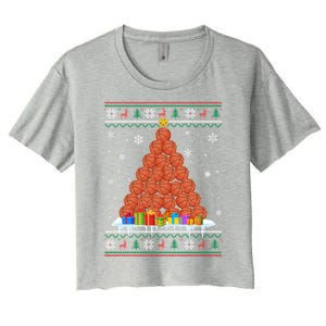 Basketball Christmas Tree Funny Ugly Christmas Sweater Gift Women's Crop Top Tee