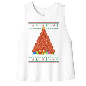 Basketball Christmas Tree Funny Ugly Christmas Sweater Gift Women's Racerback Cropped Tank