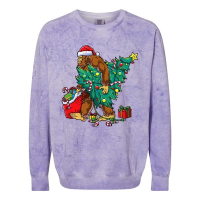 Bigfoot Christmas Tree Lights Xmas Sasquatch Lovers Colorblast Crewneck Sweatshirt