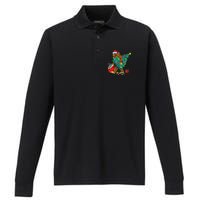 Bigfoot Christmas Tree Lights Xmas Sasquatch Lovers Performance Long Sleeve Polo