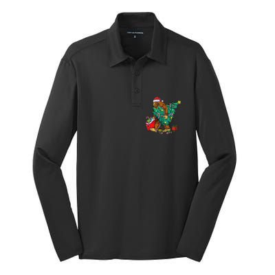 Bigfoot Christmas Tree Lights Xmas Sasquatch Lovers Silk Touch Performance Long Sleeve Polo