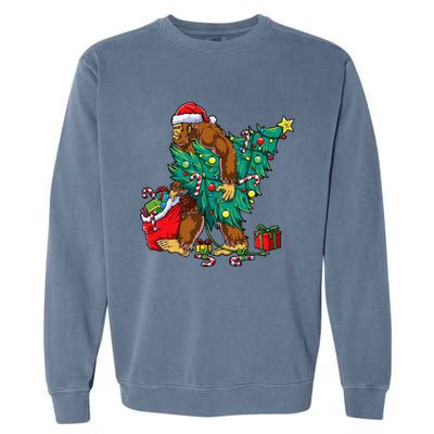 Bigfoot Christmas Tree Lights Xmas Sasquatch Lovers Garment-Dyed Sweatshirt