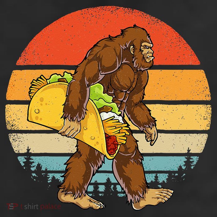 Bigfoot Carrying Taco Funny Cinco De Mayo Men Sasquatch 7 Panel Mesh Trucker Snapback Hat