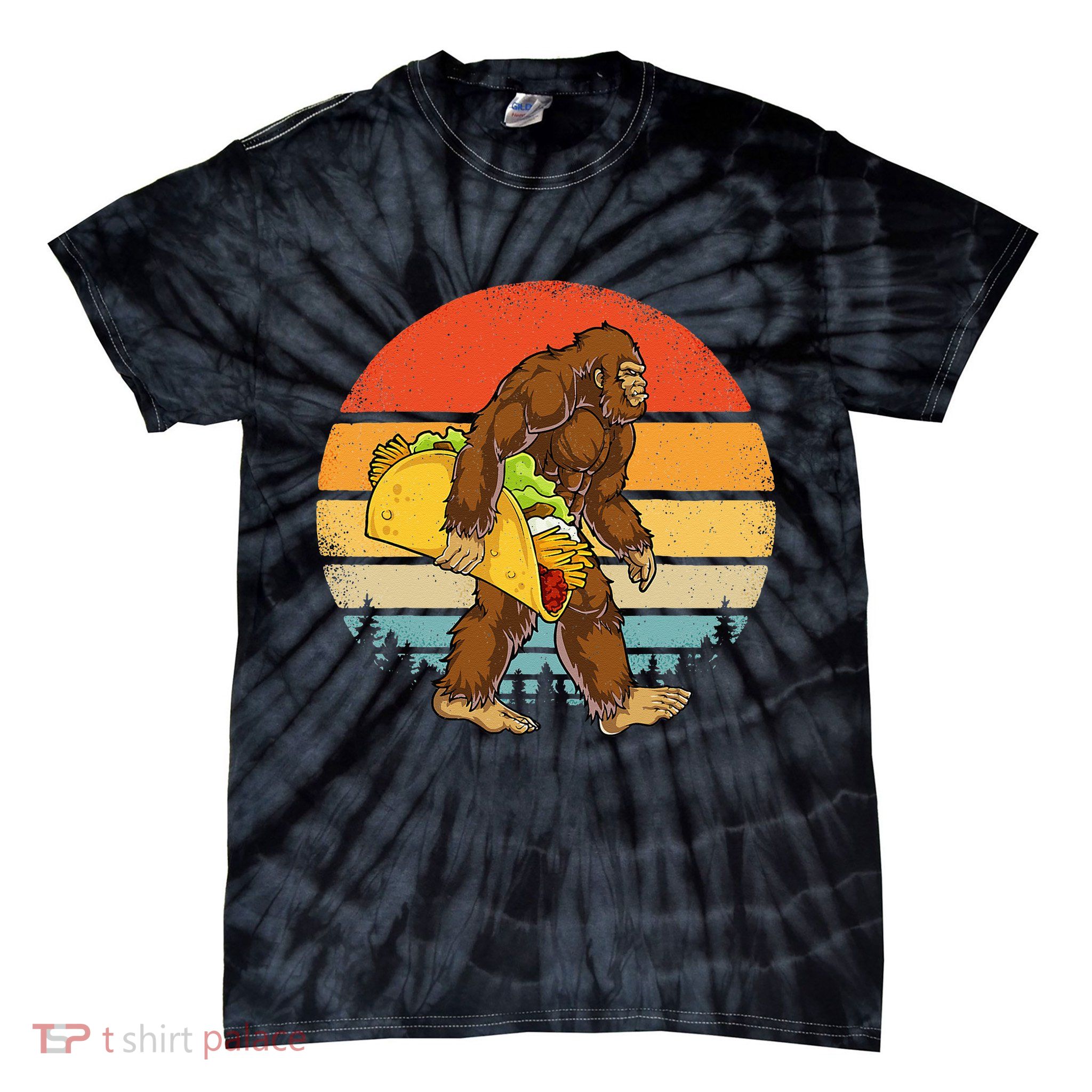 Bigfoot Carrying Taco Funny Cinco De Mayo Men Sasquatch Tie-Dye T-Shirt