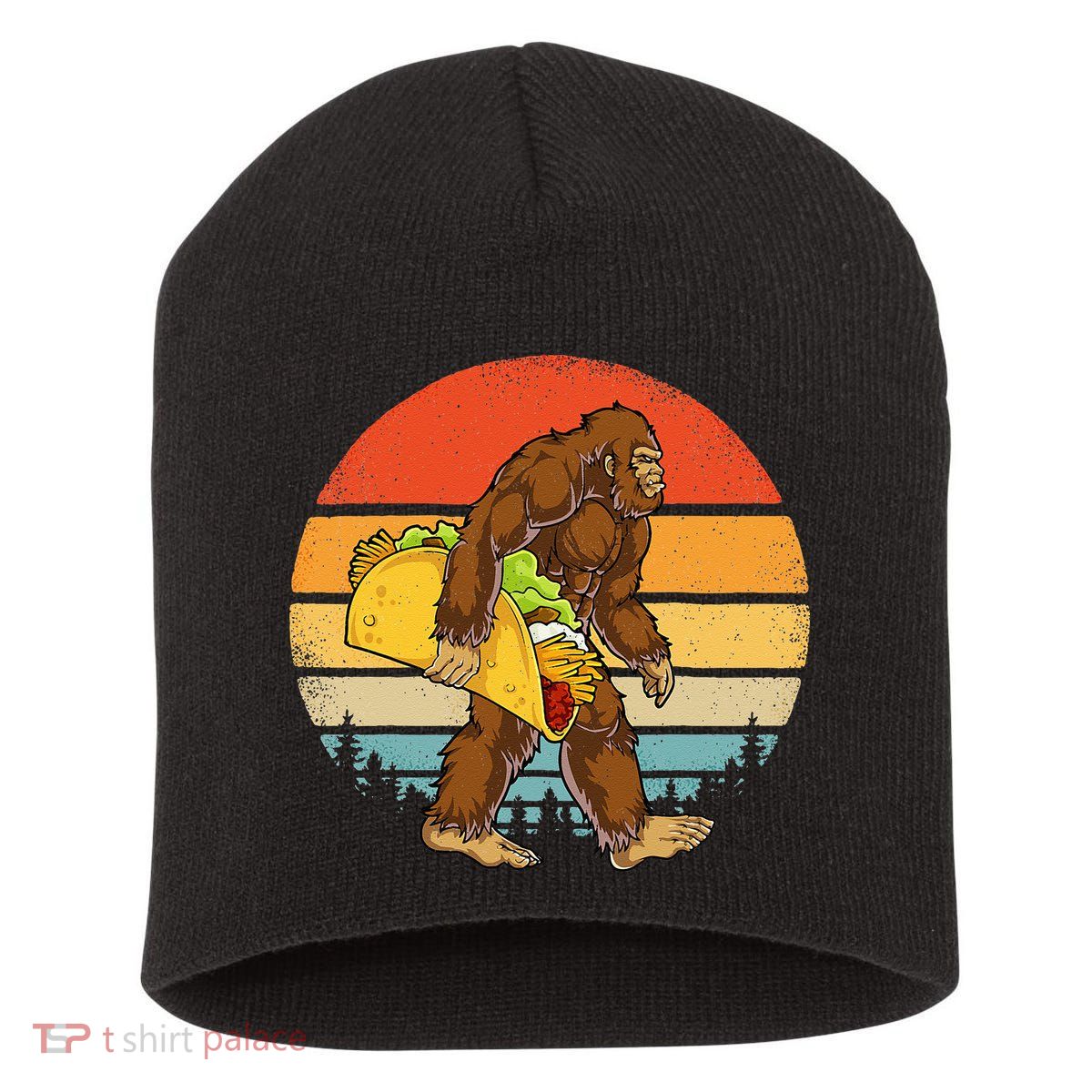 Bigfoot Carrying Taco Funny Cinco De Mayo Men Sasquatch Short Acrylic Beanie