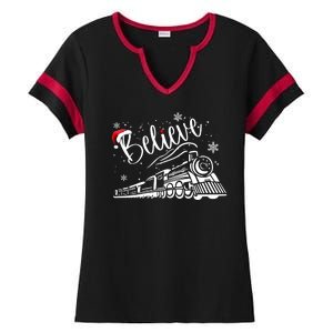 Believe Christmas Train Holiday Ladies Halftime Notch Neck Tee