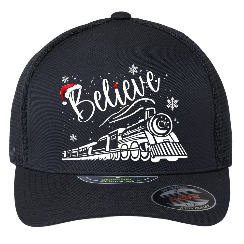 Believe Christmas Train Holiday Flexfit Unipanel Trucker Cap