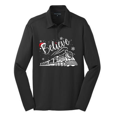 Believe Christmas Train Holiday Silk Touch Performance Long Sleeve Polo