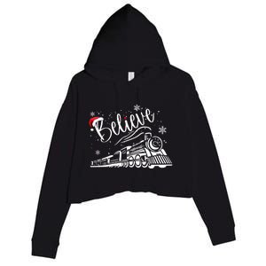 Believe Christmas Train Holiday Crop Fleece Hoodie