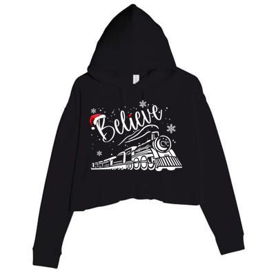 Believe Christmas Train Holiday Crop Fleece Hoodie